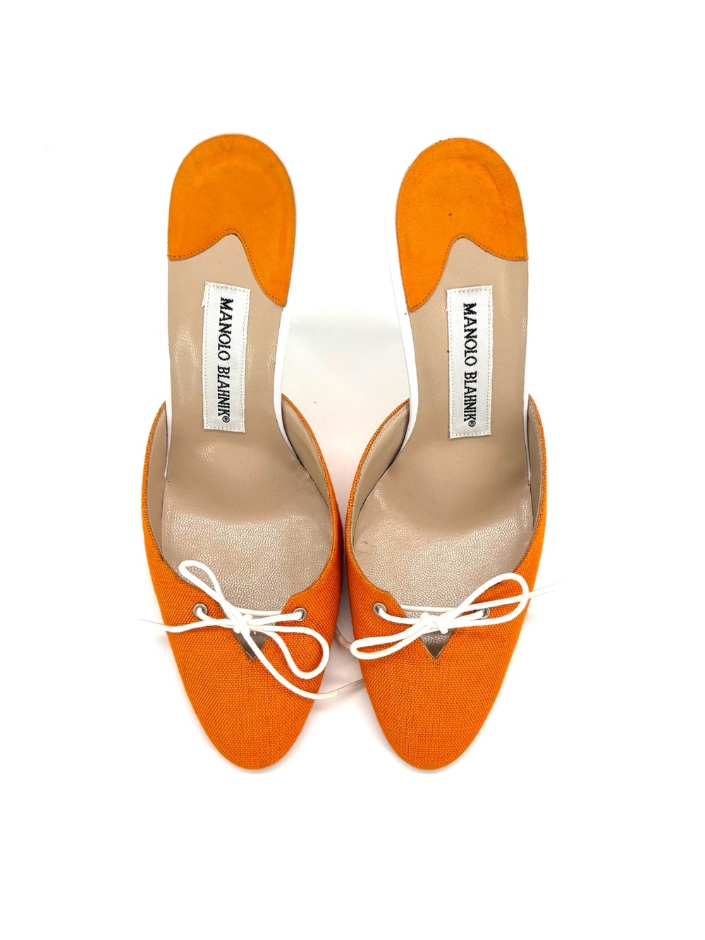 Vintage Manolo Blahnik Lace Up Bow Slip On Mules Pumps Sandals 36.5 - Picture 9 of 11